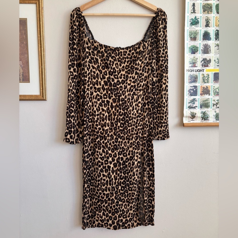 Reformation Leopard Print Midi Dress in Brown and Black - Picture 4 of 10